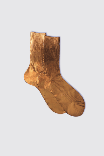 Maria La Rosa One Ribbed Laminated Sock Collection Socks Maria La Rosa Brown
