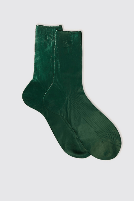 Maria La Rosa One Ribbed Laminated Sock Collection - Forest Green Socks Maria La Rosa