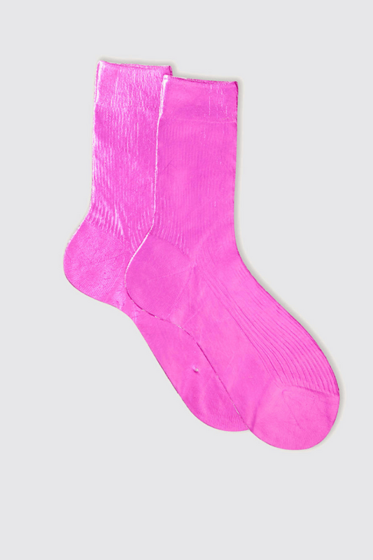 Maria La Rosa One Ribbed Laminated Sock Collection - Fuchsia Socks Maria La Rosa