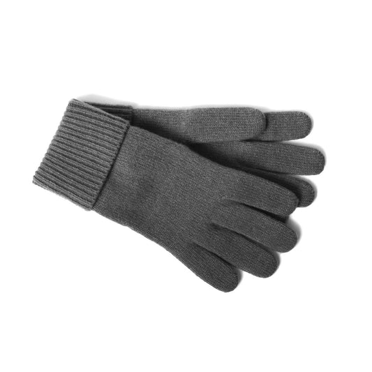 CASHMERE GLOVES WITH RIBBED CUFF: MEDIUM HTH GREY Portolano