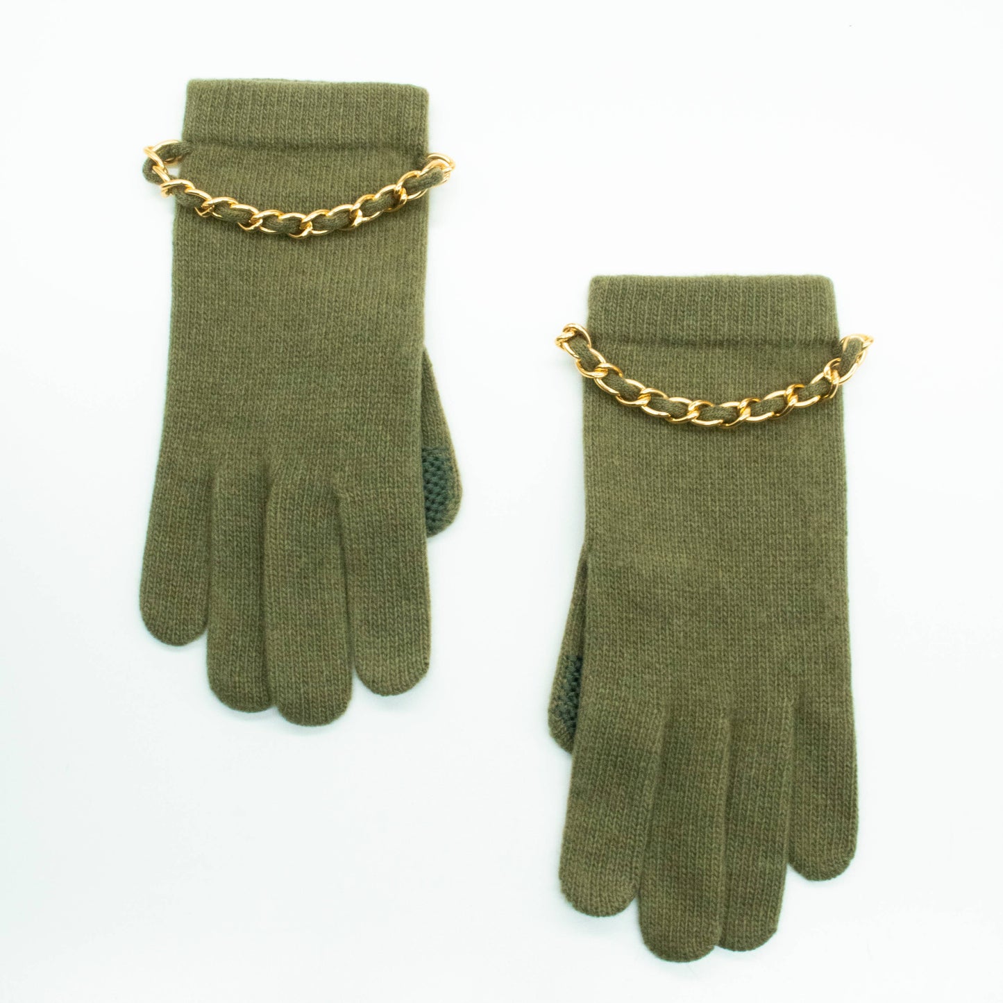 CASHMERE TECH GLOVES WITH CHAIN Portolano OLIVE