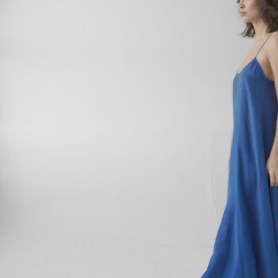 Calista Dress in Lapis Blue Cupro Linen Dresses CHRISTINE ALCALAY