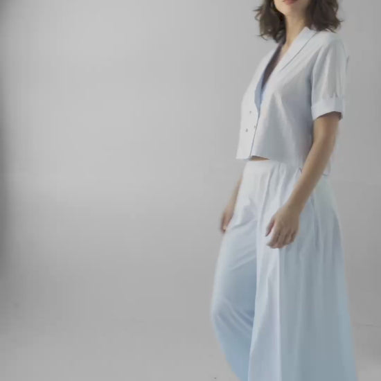 Angela Pants in Blue Stripe Seersucker Pants CHRISTINE ALCALAY