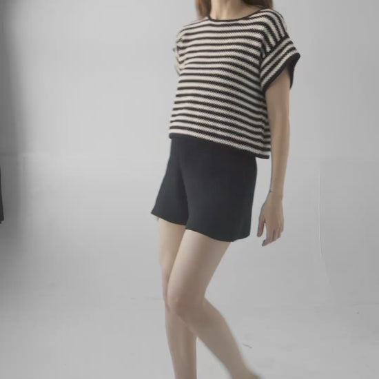 Kerry Tee in Black Stripe Pima Cotton Tops CHRISTINE ALCALAY
