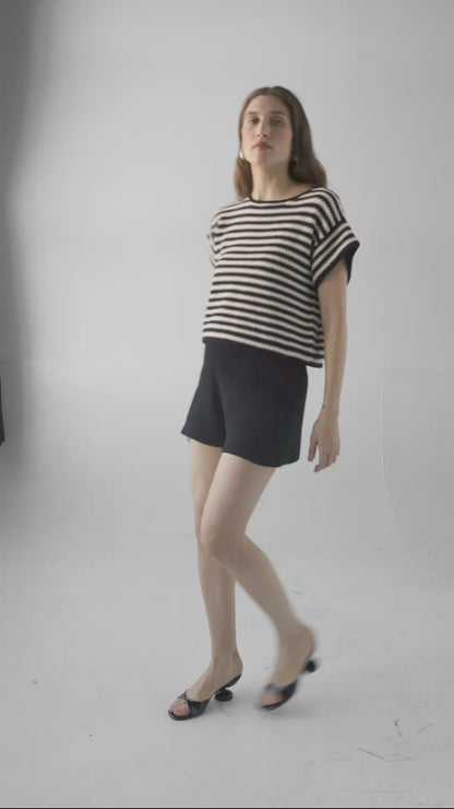 Kerry Tee in Black Stripe Pima Cotton Tops CHRISTINE ALCALAY