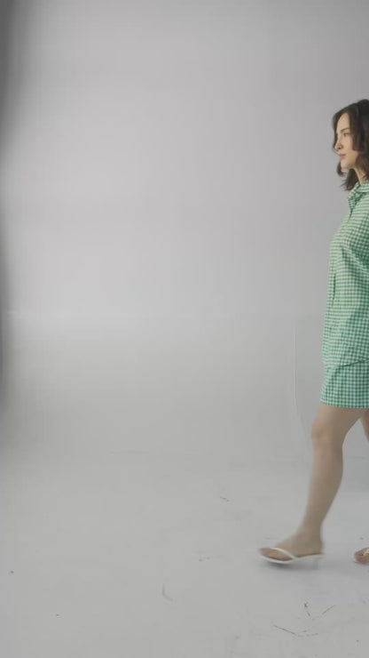 Gigi Shorts in Malachite Green Gingham Cotton Blend