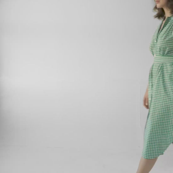 Jeane Dress in Malachite Green Gingham Cotton Dresses CHRISTINE ALCALAY
