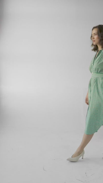 Jeane Dress in Malachite Green Gingham Cotton Dresses CHRISTINE ALCALAY