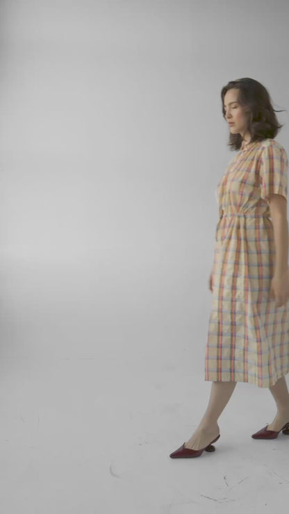 Georgie Dress in Lemon Yellow Plaid Cotton Blend