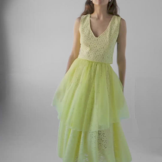 Lou Lou Skirt in Limoncello Corded Lace and Silk Organza Skirts CHRISTINE ALCALAY