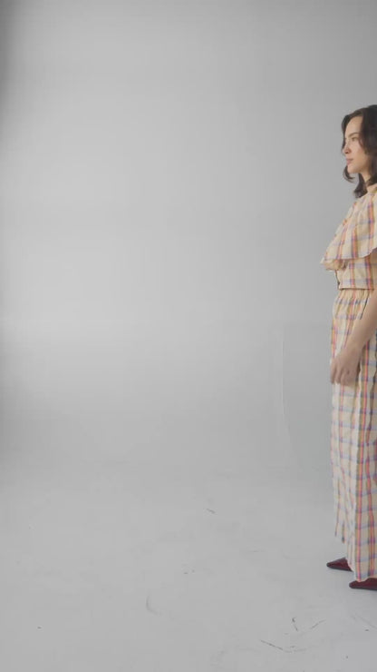 Gretchen Pant in Lemon Yellow Plaid Cotton Blend