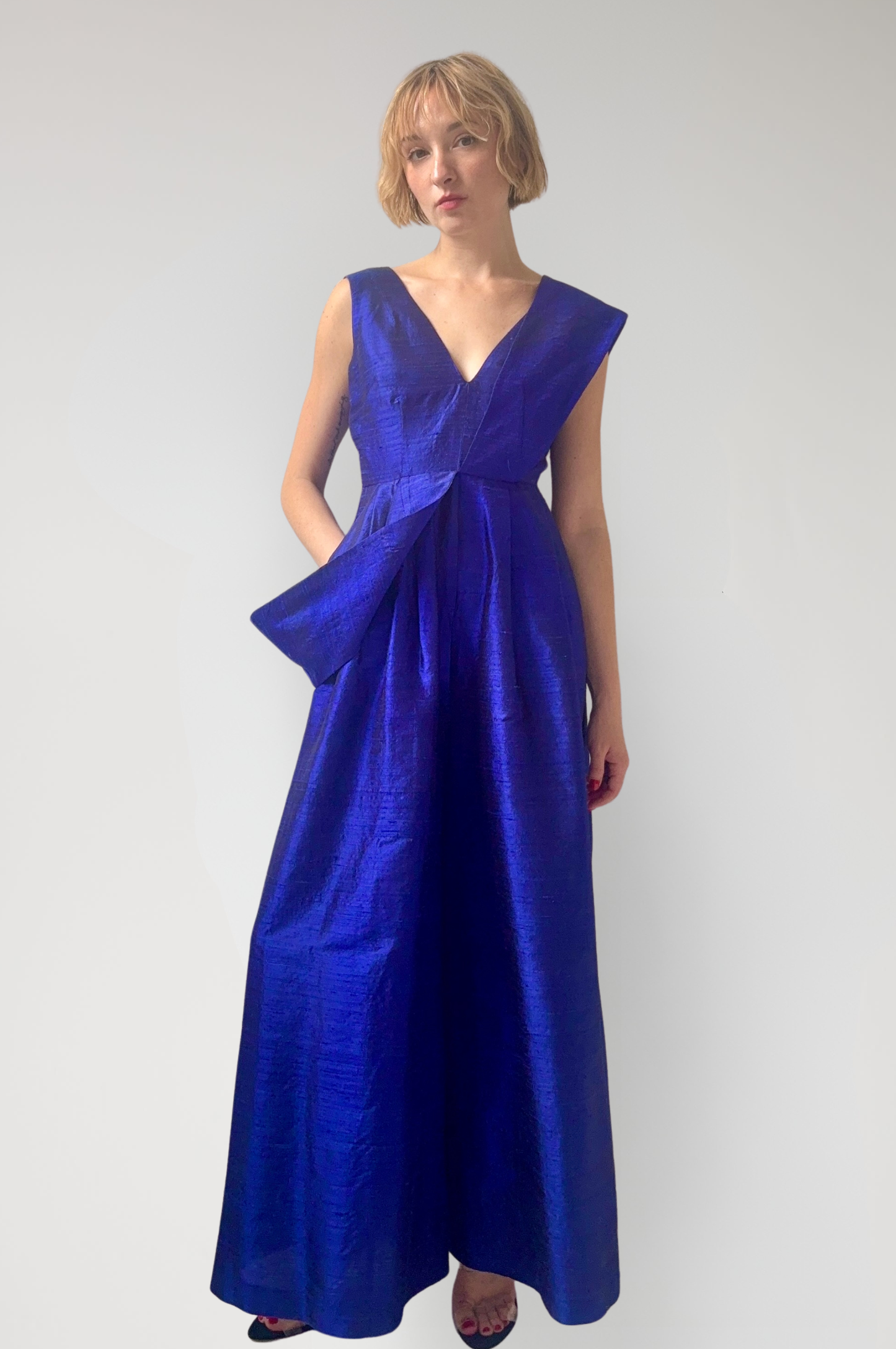 Reva Jumpsuit in Silk Dupioni Jumpsuits CHRISTINE ALCALAY Sapphire 00