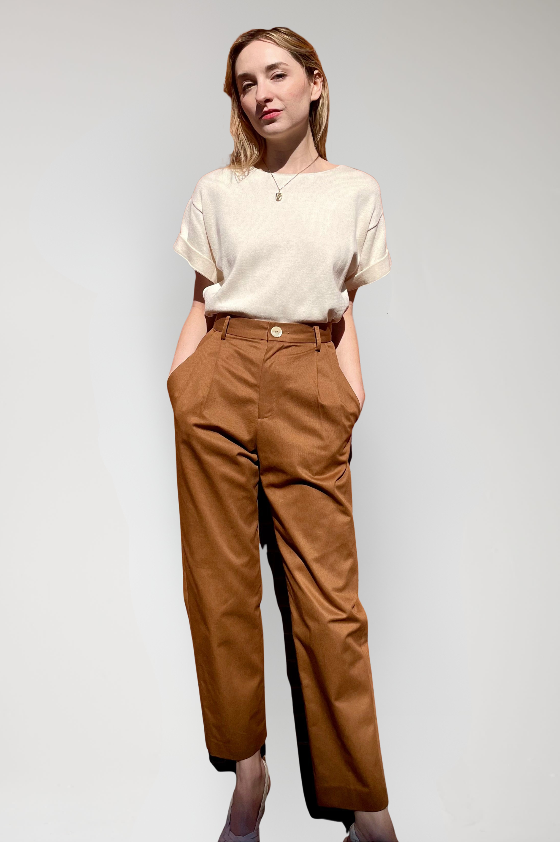 Sophia Pant in Cotton Twill Pants CHRISTINE ALCALAY Cigar 0
