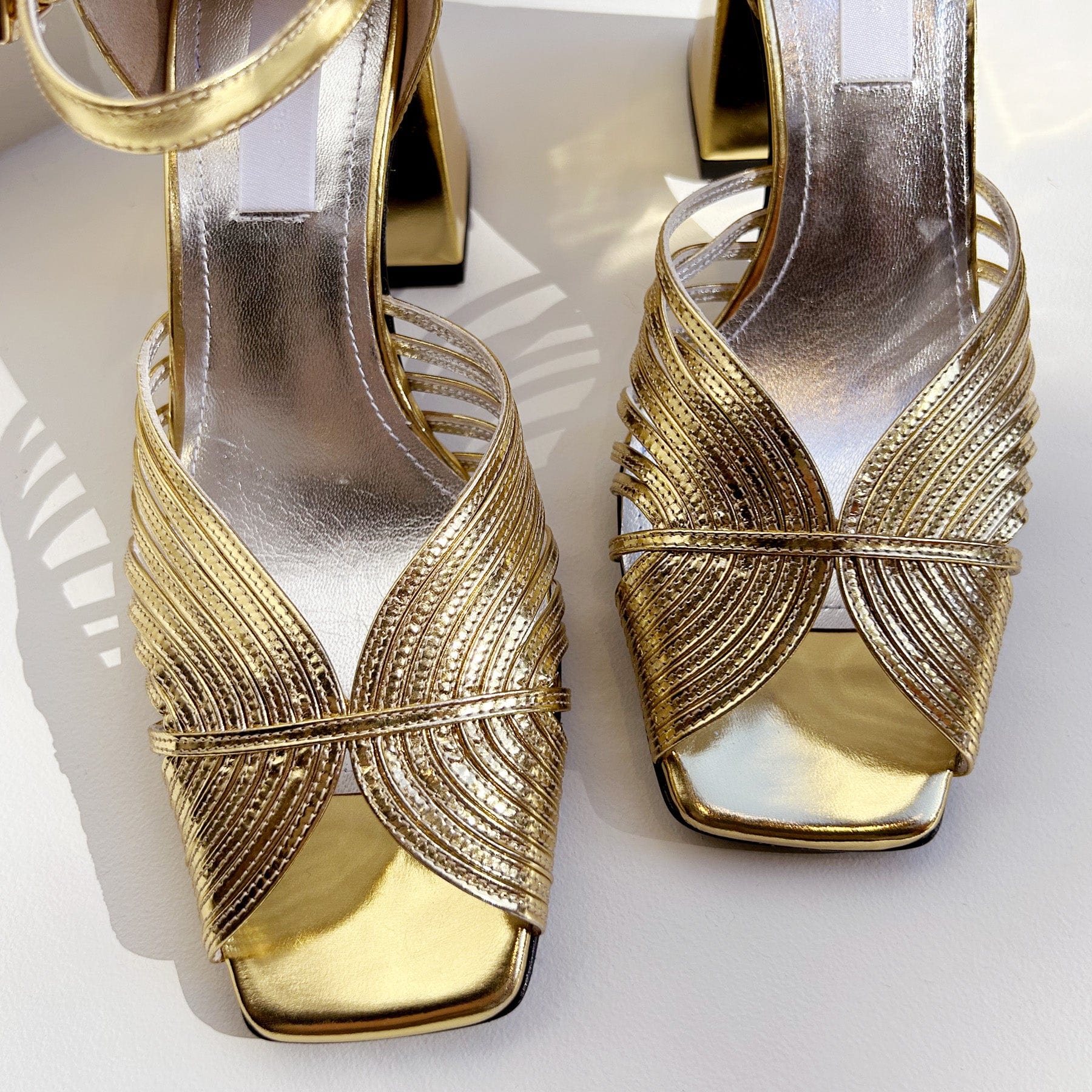 High 70's Sandal in Gold Mirror Shoes Suzanne Rae   