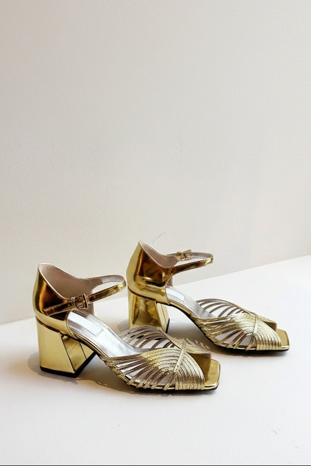 High 70's Sandal in Gold Mirror – CHRISTINE ALCALAY Boutique