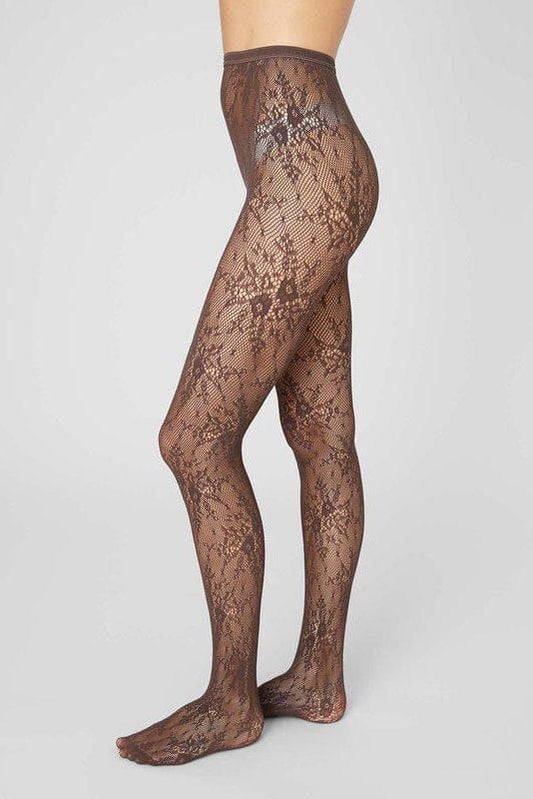 Rosa Lace Tights- Dark Brown Hosiery Swedish Stockings Dark Brown Small