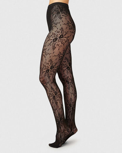 Rosa Lace Tights Hosiery Swedish Stockings Black S
