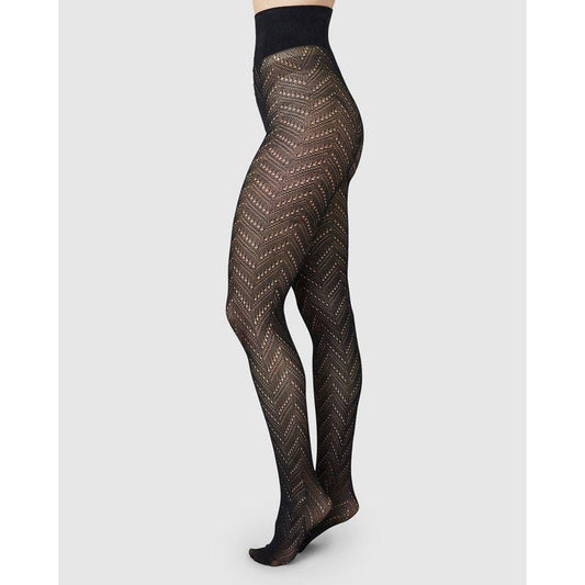 Ina Pointelle Tights - Black Socks Swedish Stockings   