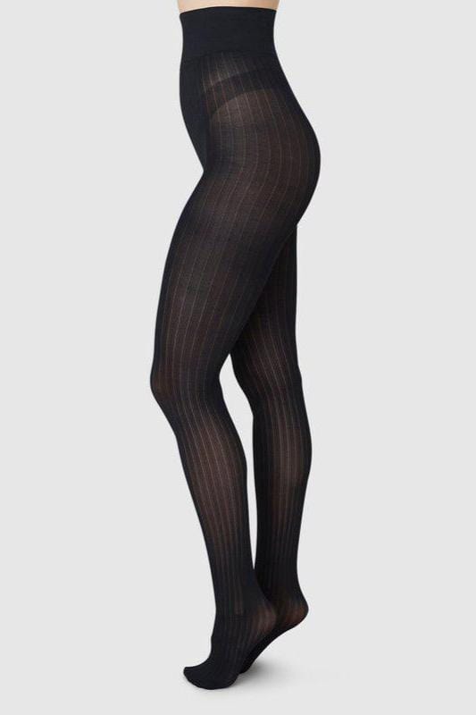 Natalie Stripe Tights - Black Socks Swedish Stockings   