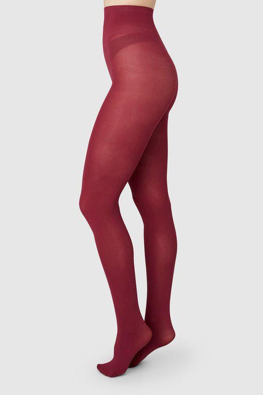 Olivia Premium Tights - Red Mahogany Hosiery Swedish Stockings Red Mahogany S