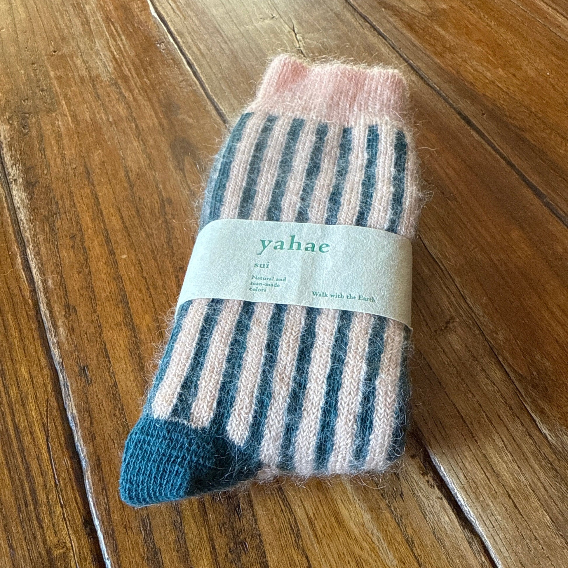 Organic Cotton Mohair Stripe Socks Socks Yahae Emerald Green  