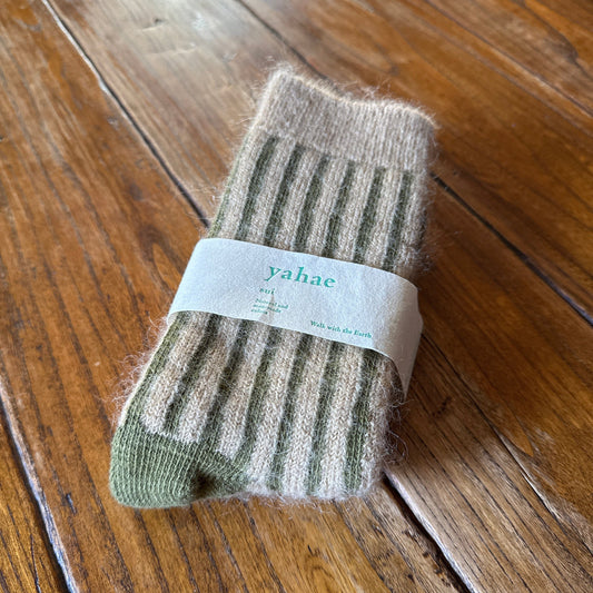 Organic Cotton Mohair Stripe Socks Socks Yahae Olive  